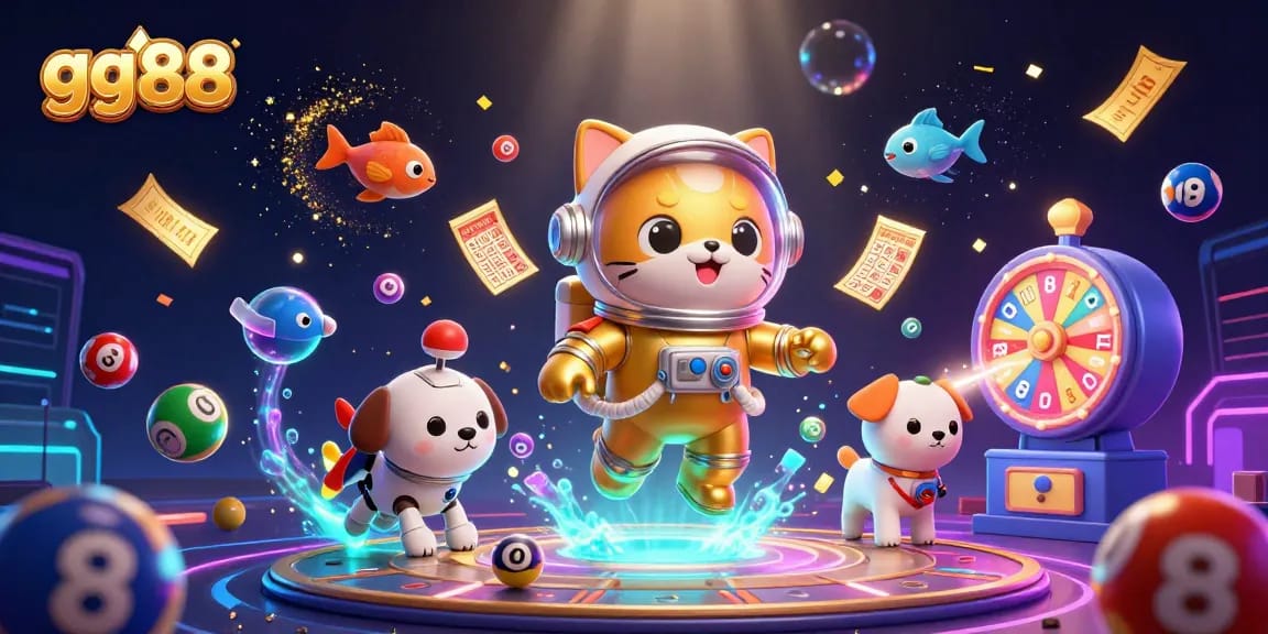 Experience exciting gameplay with gg88 as colorful lottery elements fill a vibrant cosmic scene.