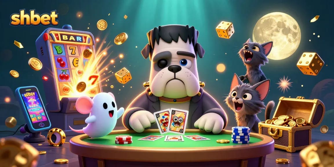 Experience shbet’s thrilling casino scenes with cartoon monsters amidst jackpot explosions and ghostly excitement.