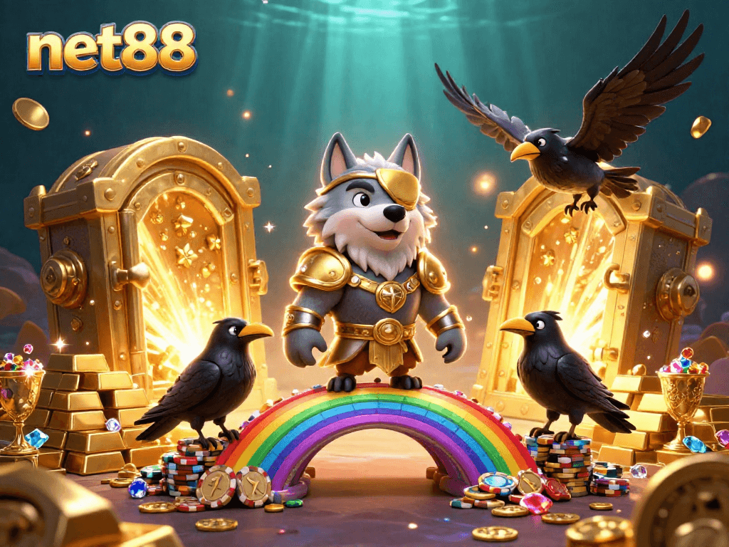 Win big with net88 at this vibrant Norse-themed casino scene brimming with treasures.
