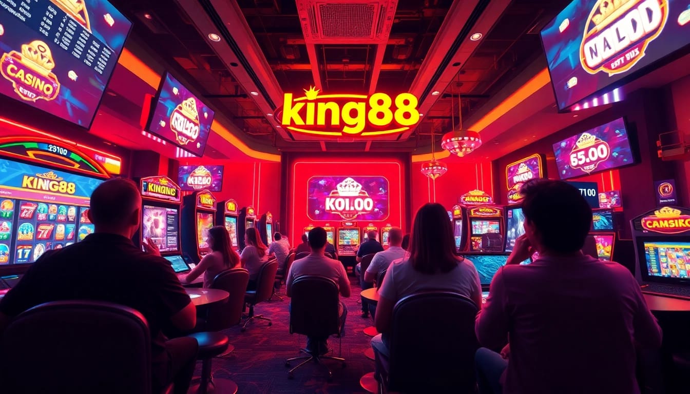 Exciting online casino gameplay at king88 with vibrant slot machines and digital interfaces.