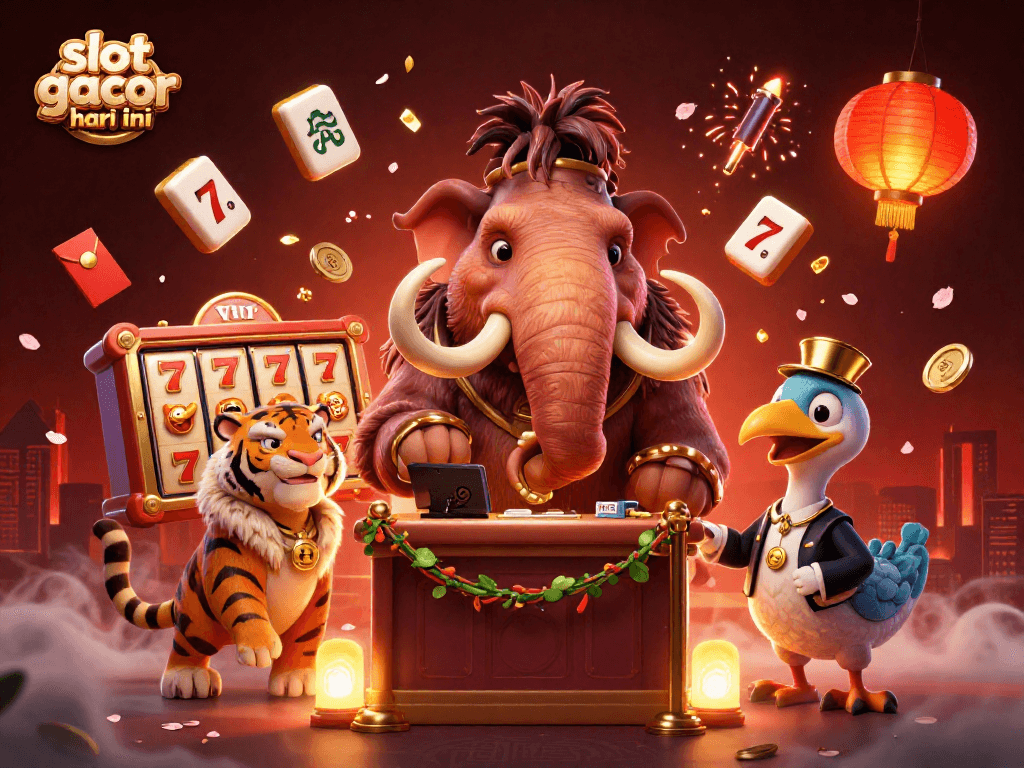 Experience slot gacor hari ini with dynamic casino scenes featuring charming 3D characters and vibrant mahjong elements.
