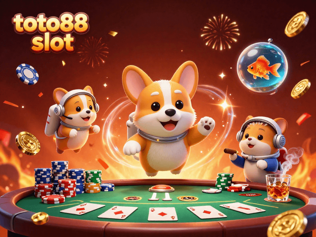 Win big with toto88 slot in this lively casino scene featuring an astronaut corgi!