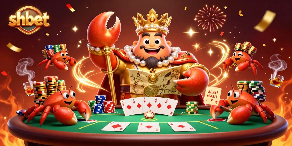 Experience thrilling moments at shbet with a golden crab emperor presiding over poker festivities.