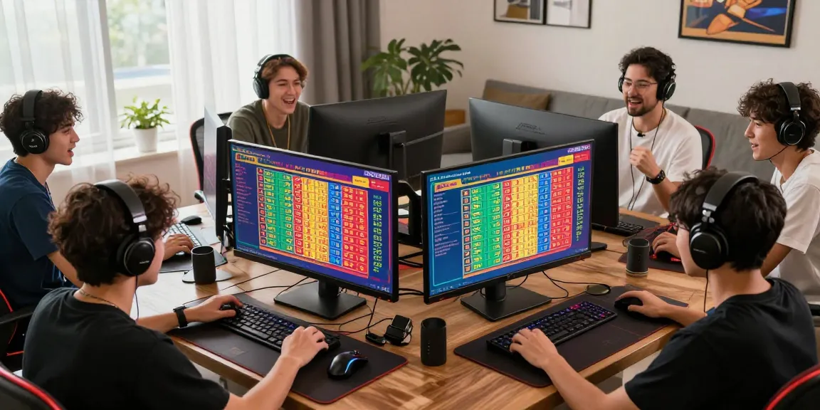 Excited players engaged in togel online lottery game in a lively home setting.