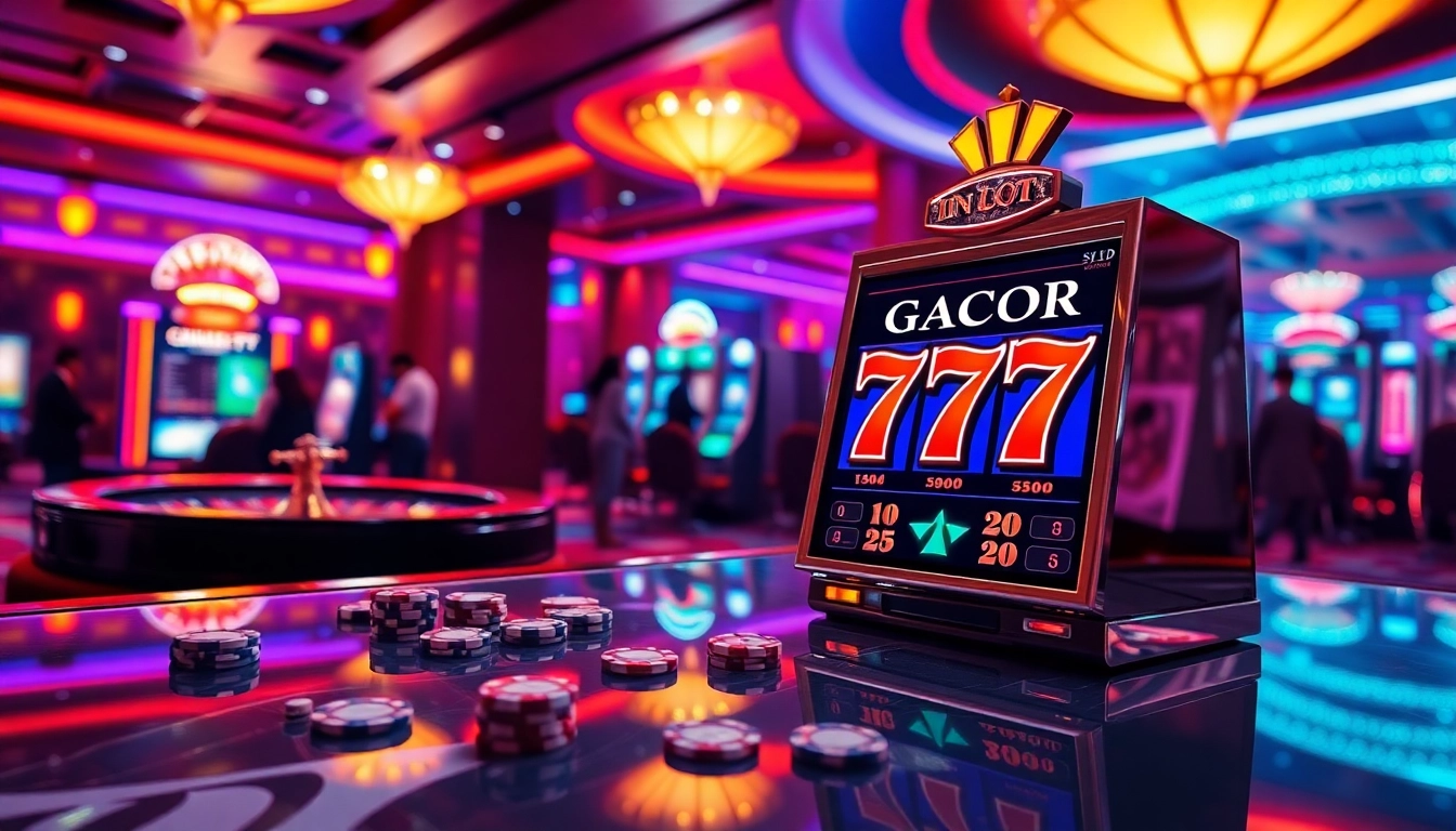 Engaging with the IDN Slot Gacor 777 machine in an upscale casino setting.