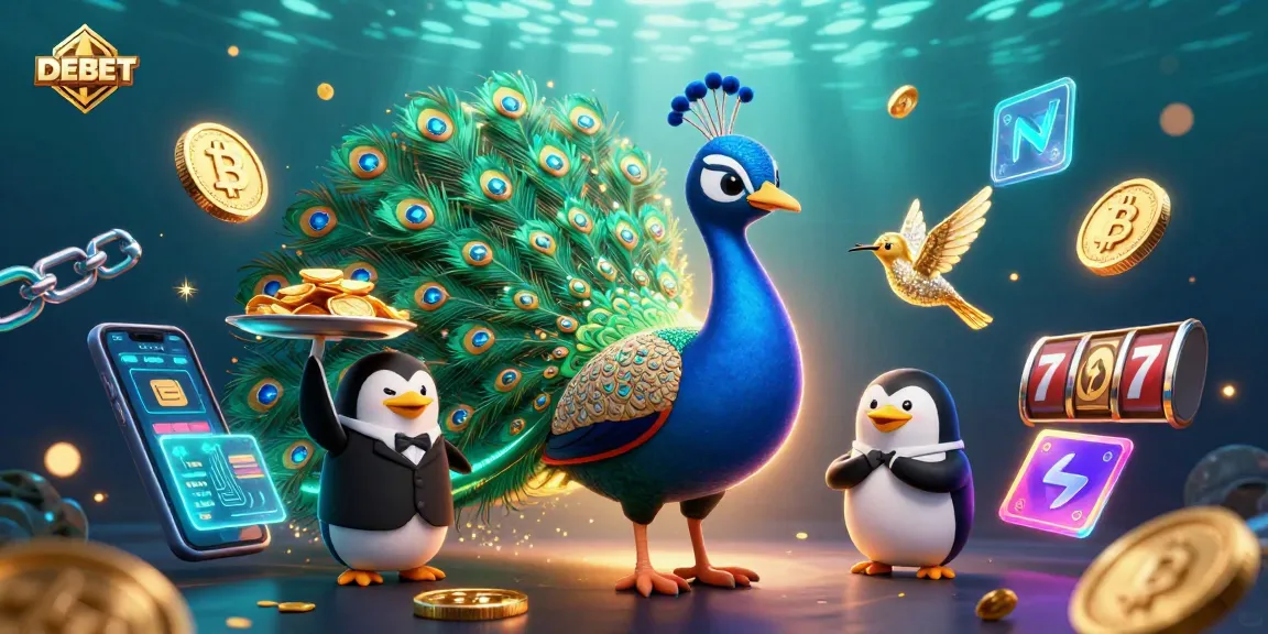 Experience the vibrant world of DEBET with dazzling characters and thrilling gaming elements in a rich casino scene.