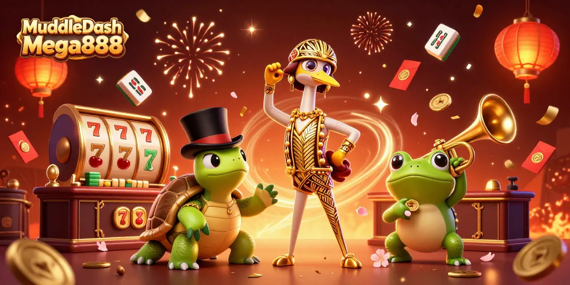 Experience thrilling gameplay with MuddleDash Mega888 at a vibrant casino-themed illustration.