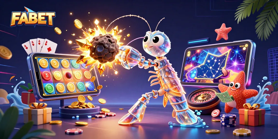 Join FABET's vibrant universe featuring a galactic samurai mantis shrimp battling asteroids while navigating the slot game world.