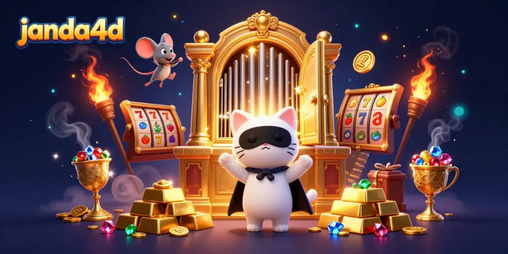 Gambaran menarik dengan janda4d dan karakter kasino dalam ilustrasi 3D yang detail.