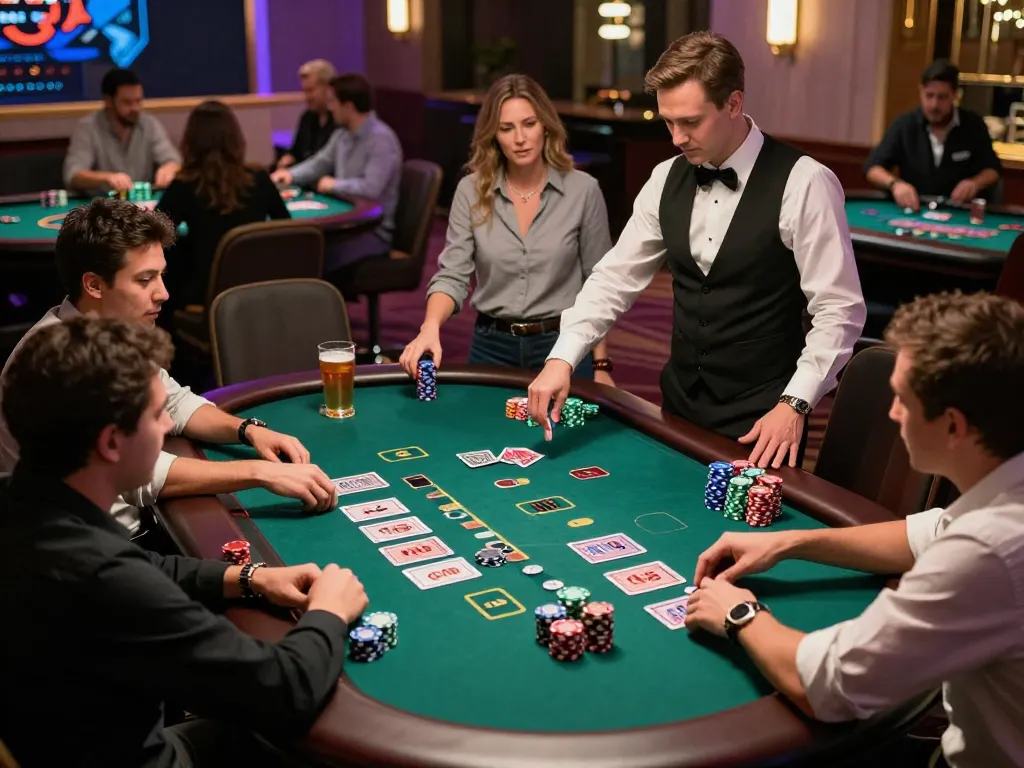 Players engaging in intense gameplay at RR88 SELECT blackjack table with vibrant casino atmosphere