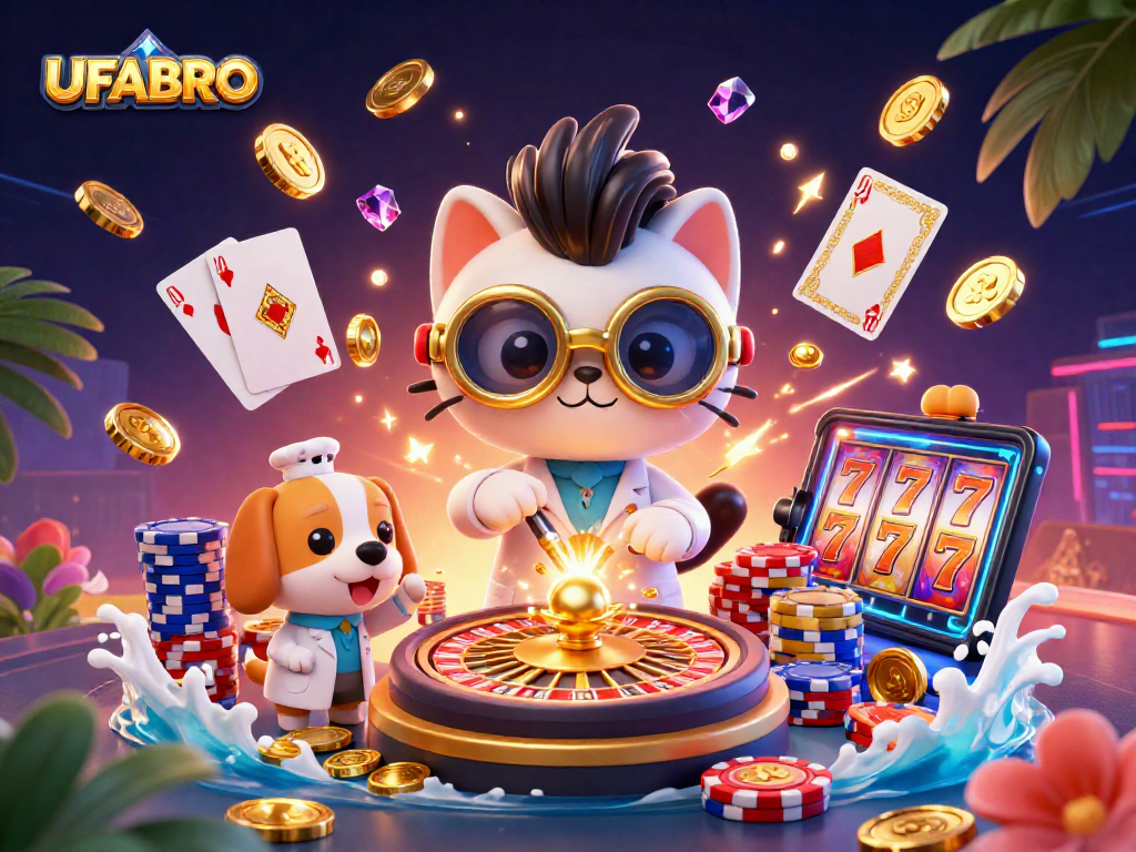 Experience winning with UFABRO in an exciting 3D casino scene full of gold and action.