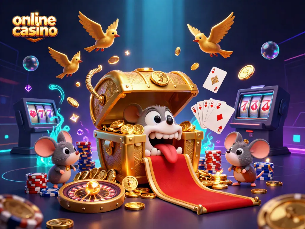 Engage with the exciting online casino world featuring treasures, roulette, and poker elements.