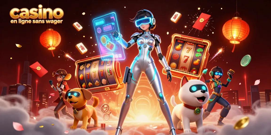 Engagez-vous avec le casino en ligne sans wager, mettant en vedette des personnages futuristes époustouflants au milieu d'éléments de jeu vibrants.