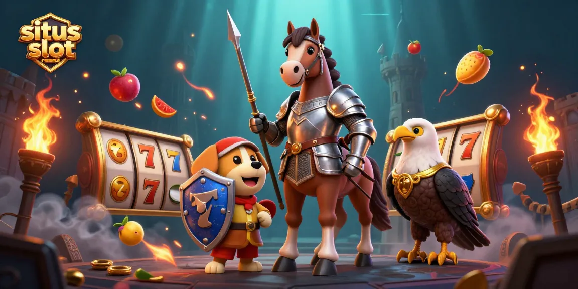 Spin and win at situs slot resmi with this engaging illustration featuring slot reels and themed characters.