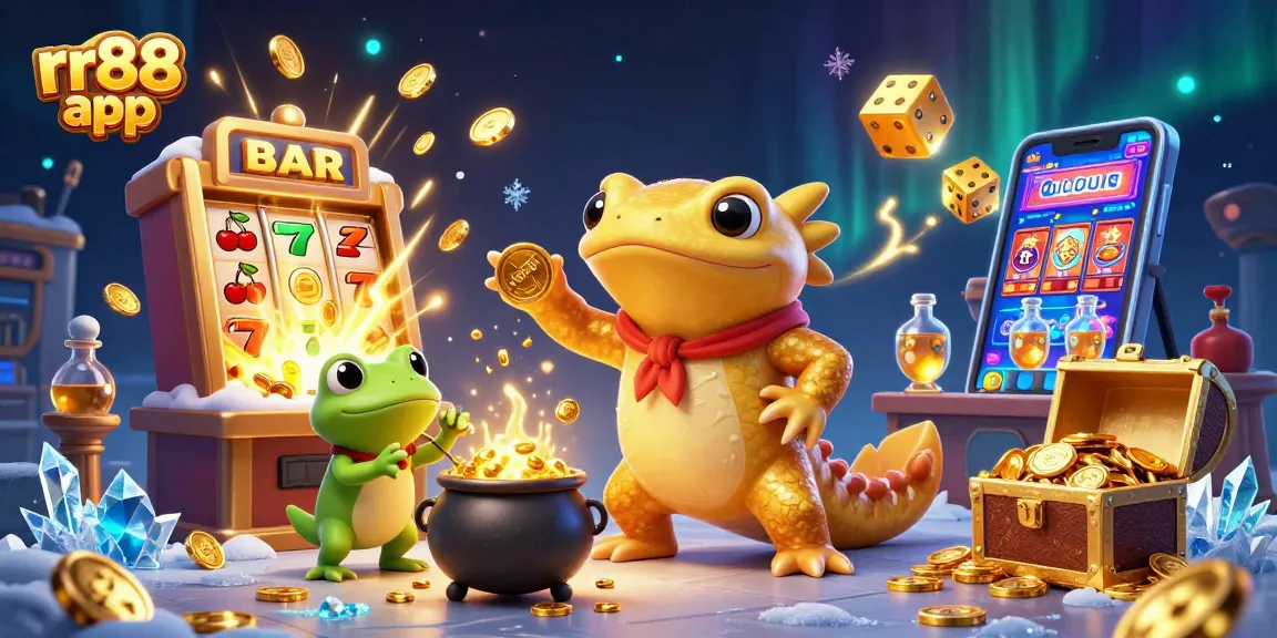 Experience the excitement of the rr88 app with a vibrant, magical casino scene bursting with gold and gaming symbols.