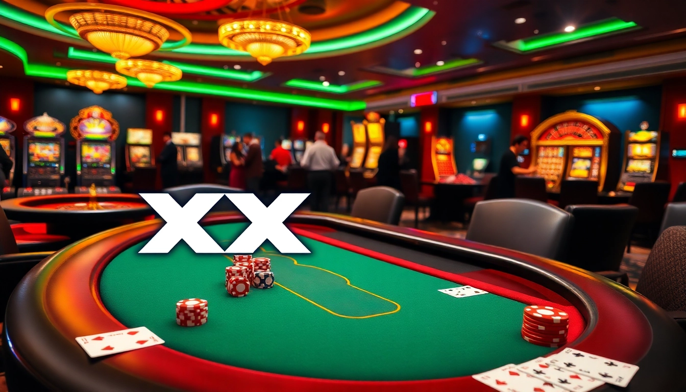 Exciting gaming experience with XX88 logo at a luxurious casino poker table.
