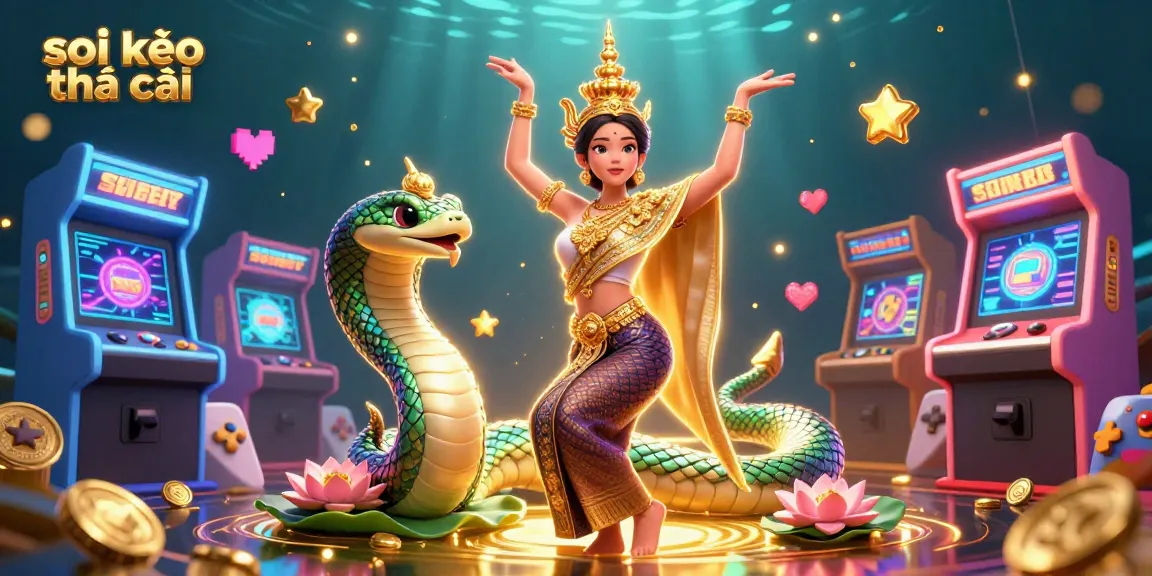 Soi kèo nhà cái illustration featuring a graceful Asian woman in traditional attire, a colorful Naga, and vibrant elements.