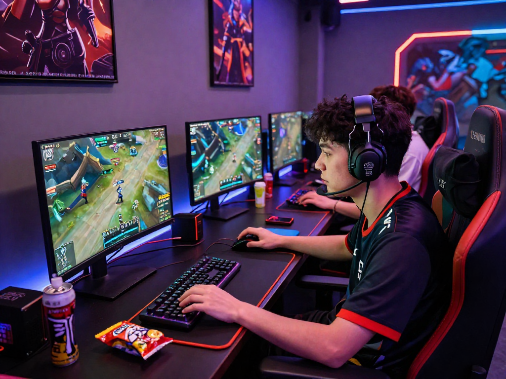 Intense gaming moment showcasing a player focused on FairPlay id esports competition with vibrant LED lighting.