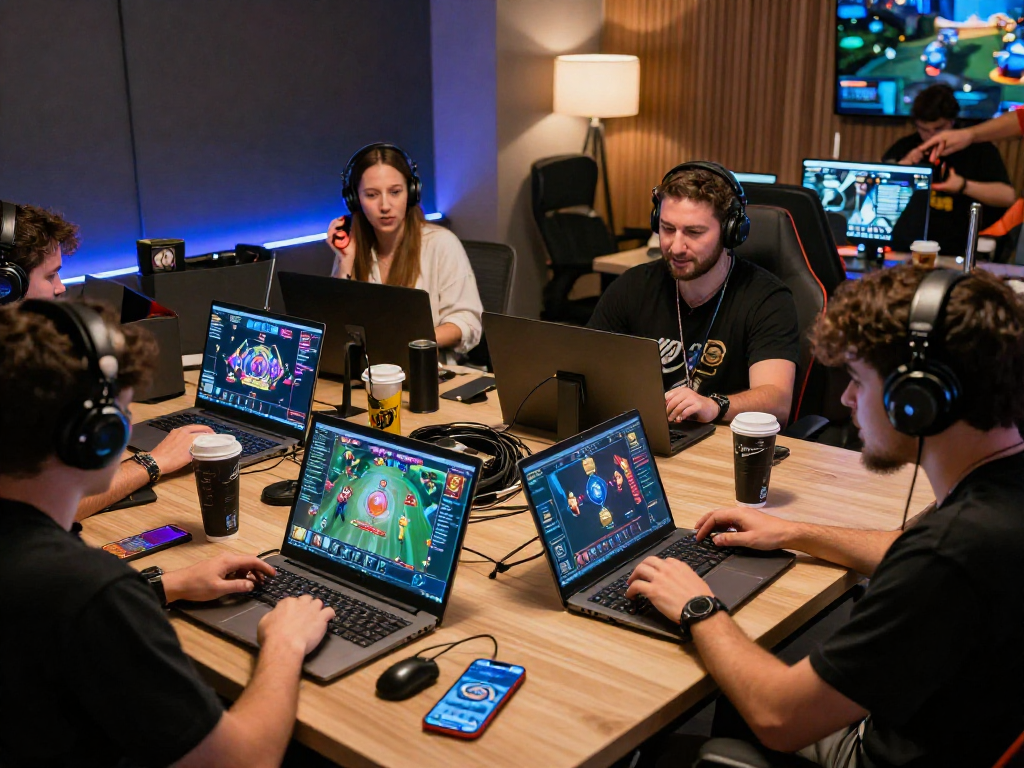 Engaging MPOCASH blog scene showcasing gamers enjoying online gameplay, embodying excitement and camaraderie.