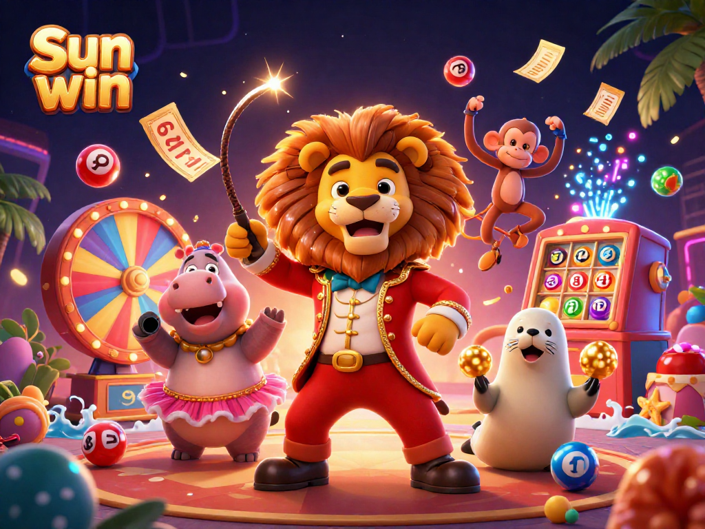Experience the excitement of Sun win with engaging games and vibrant elements in this colorful 3D illustration.