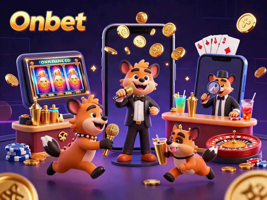 Experience the vibrant atmosphere of Onbet casino with hyenas enjoying gambling activities
