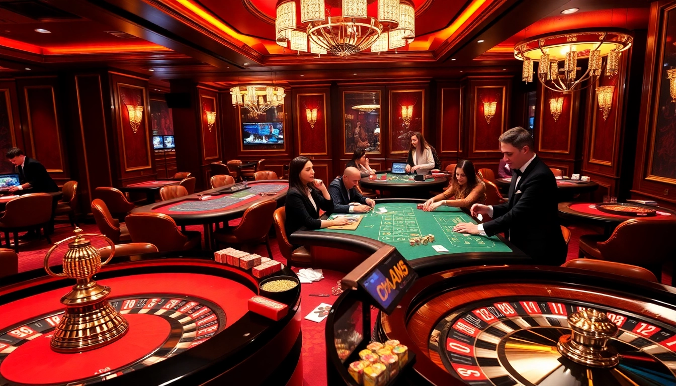 Excited players engage at the dn88 casino tables, enjoying thrilling moments of poker and blackjack.