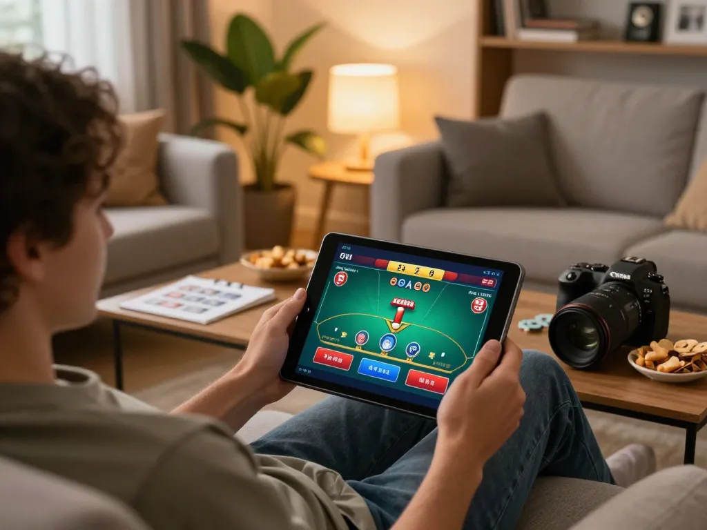 Engaging in online poker gameplay on ck444s gaming platform from a cozy home setting.