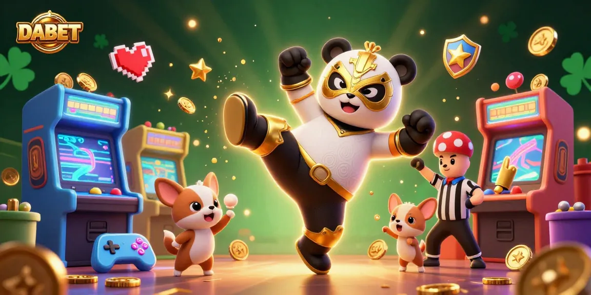 DABET captures thrilling gaming excitement with dynamic panda and chihuahua amid colorful casino elements.