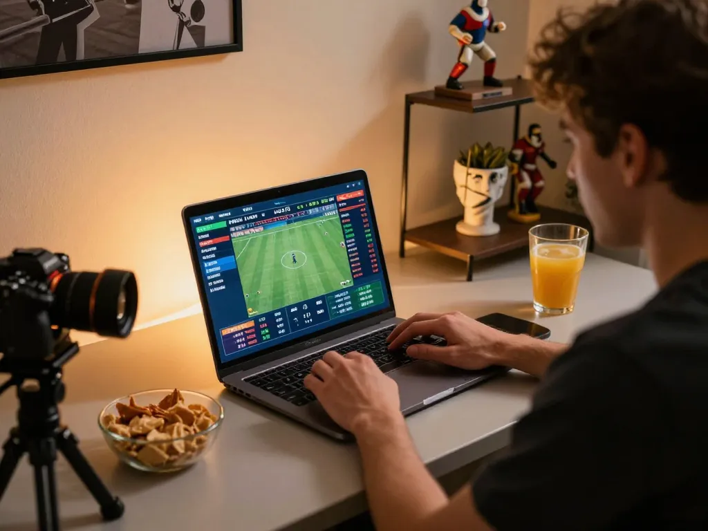 Engaging in tr88 bet sports betting session at home workspace with live odds and game tracking.