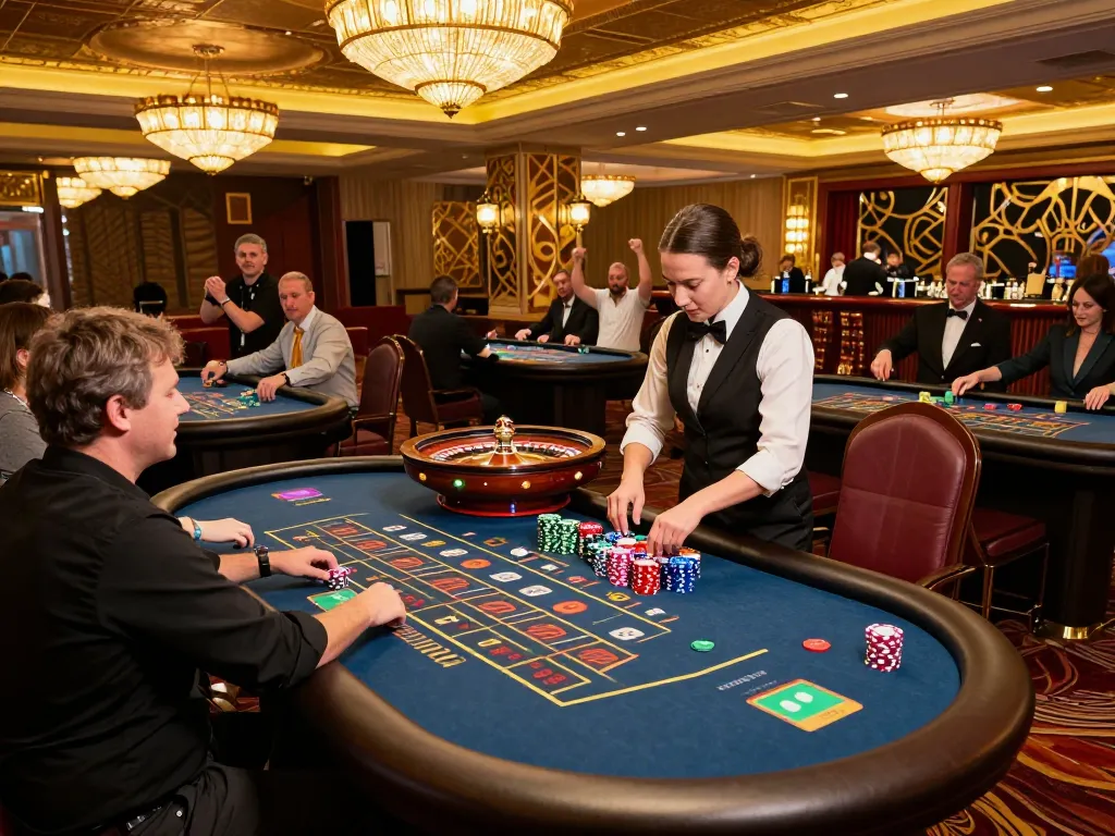 Experience the excitement at nhà cái uy tín MM88 with players engaging at roulette tables amid vibrant casino atmosphere