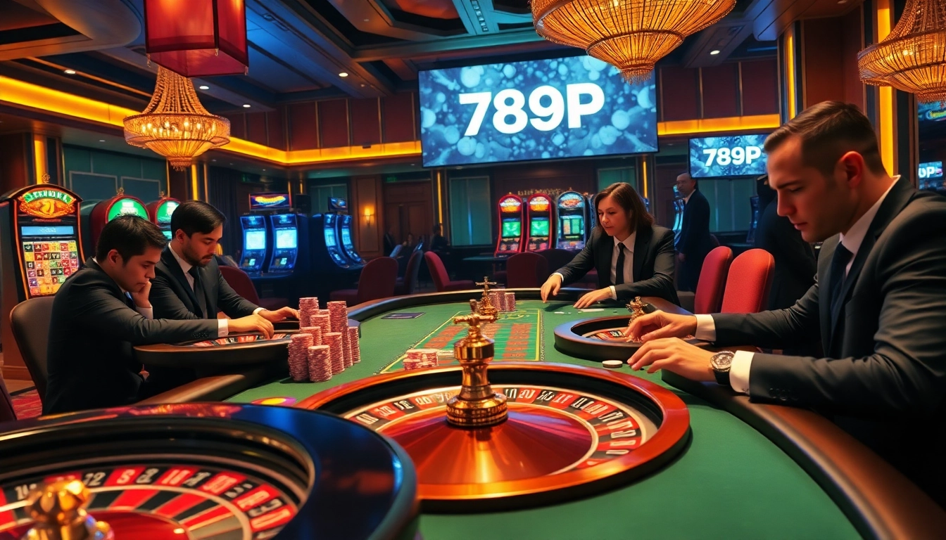 Professional gamblers placing high-stakes bets at 789P's vibrant casino, showcasing excitement and luxury.