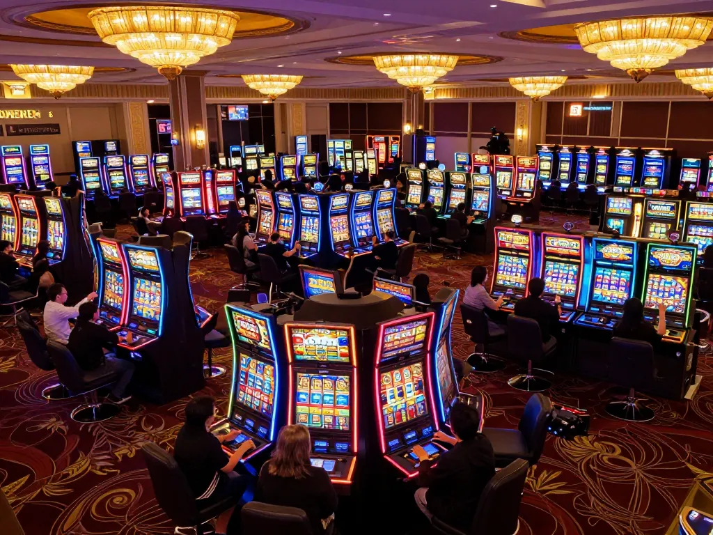 Players enjoying diverse slot gacor machines in a lively casino environment