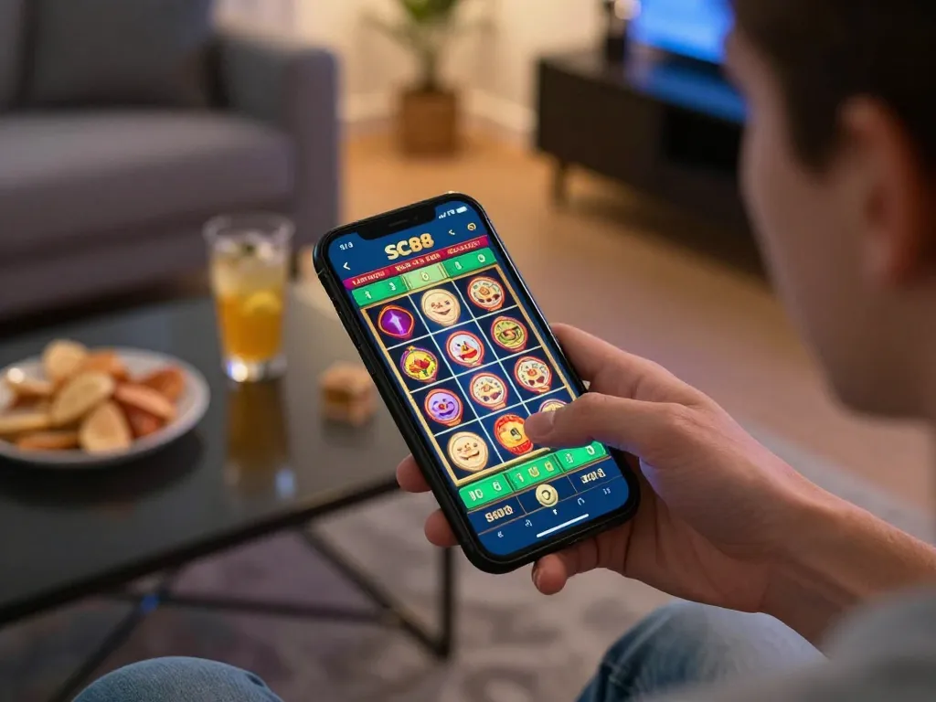 Engaging gameplay on SC88 app showing a vibrant slot game interface and user's betting action.