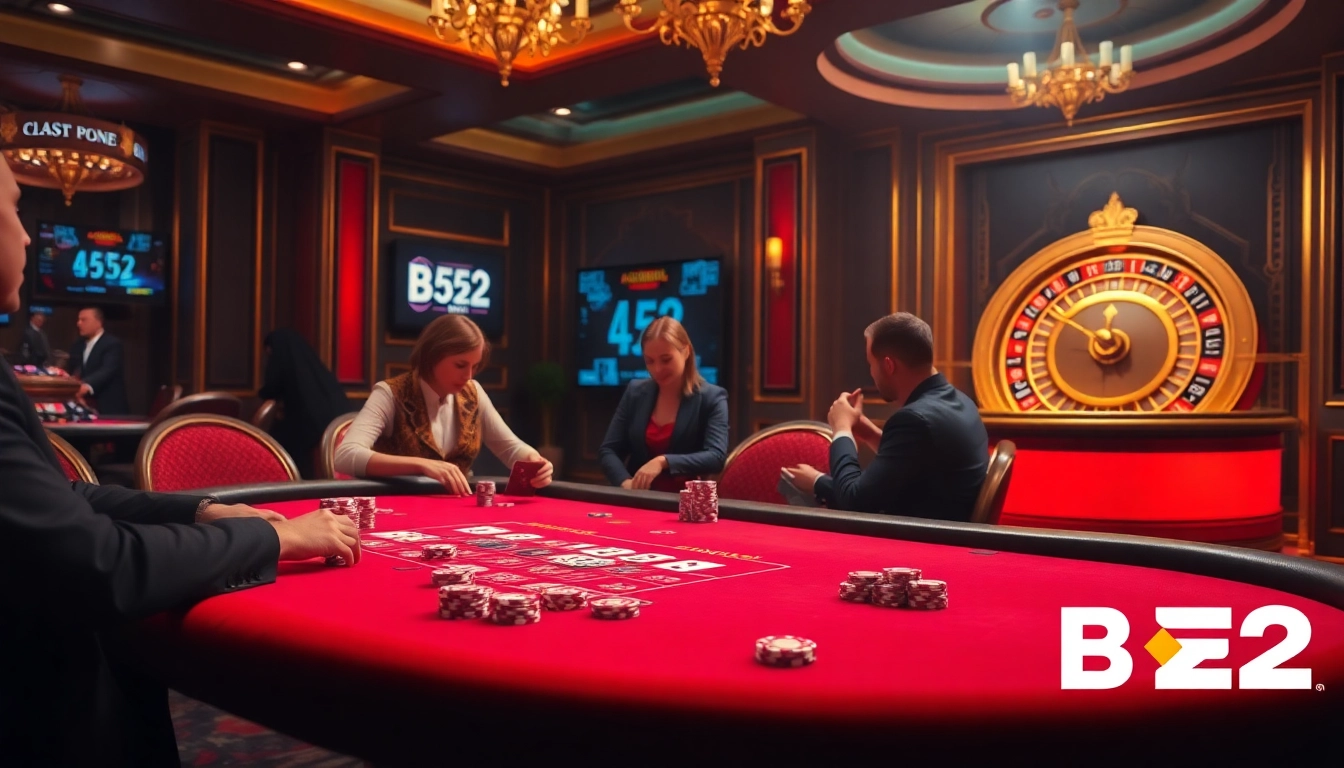 B52 players enjoying an engaging game of cards in a luxurious casino setting.
