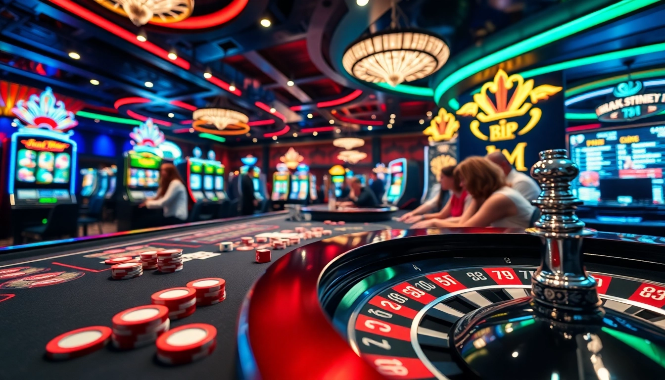 Players experiencing the thrill of gambling at Rik vip, surrounded by vibrant casino elements.