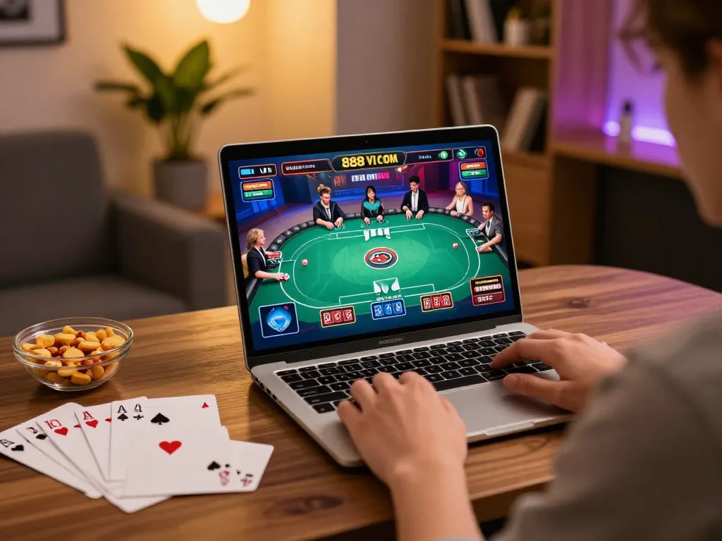 Engaging gameplay on 888VI COM with a player strategizing during an online poker game.