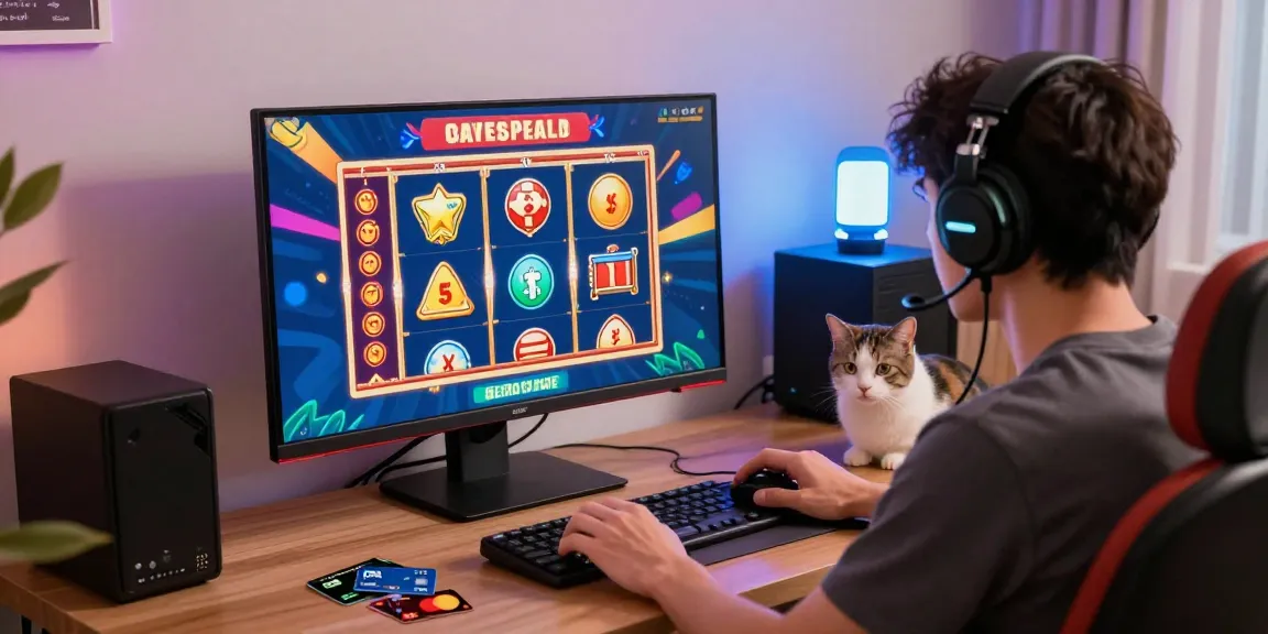 Player engaging with casinos that accept credit cards at home, featuring vibrant gaming setup and joyful atmosphere.