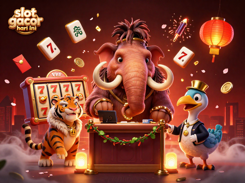 Experience slot gacor hari ini with dynamic casino scenes featuring charming 3D characters and vibrant mahjong elements.