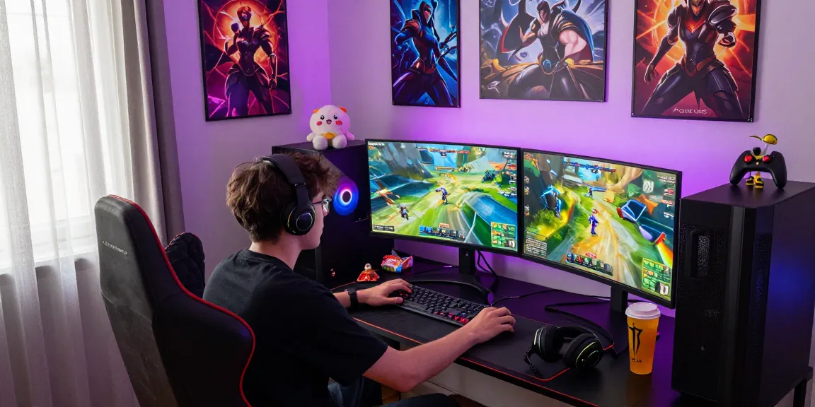 Dynamic gaming setup with monitors showcasing www.mpocash.net in a vibrant home environment