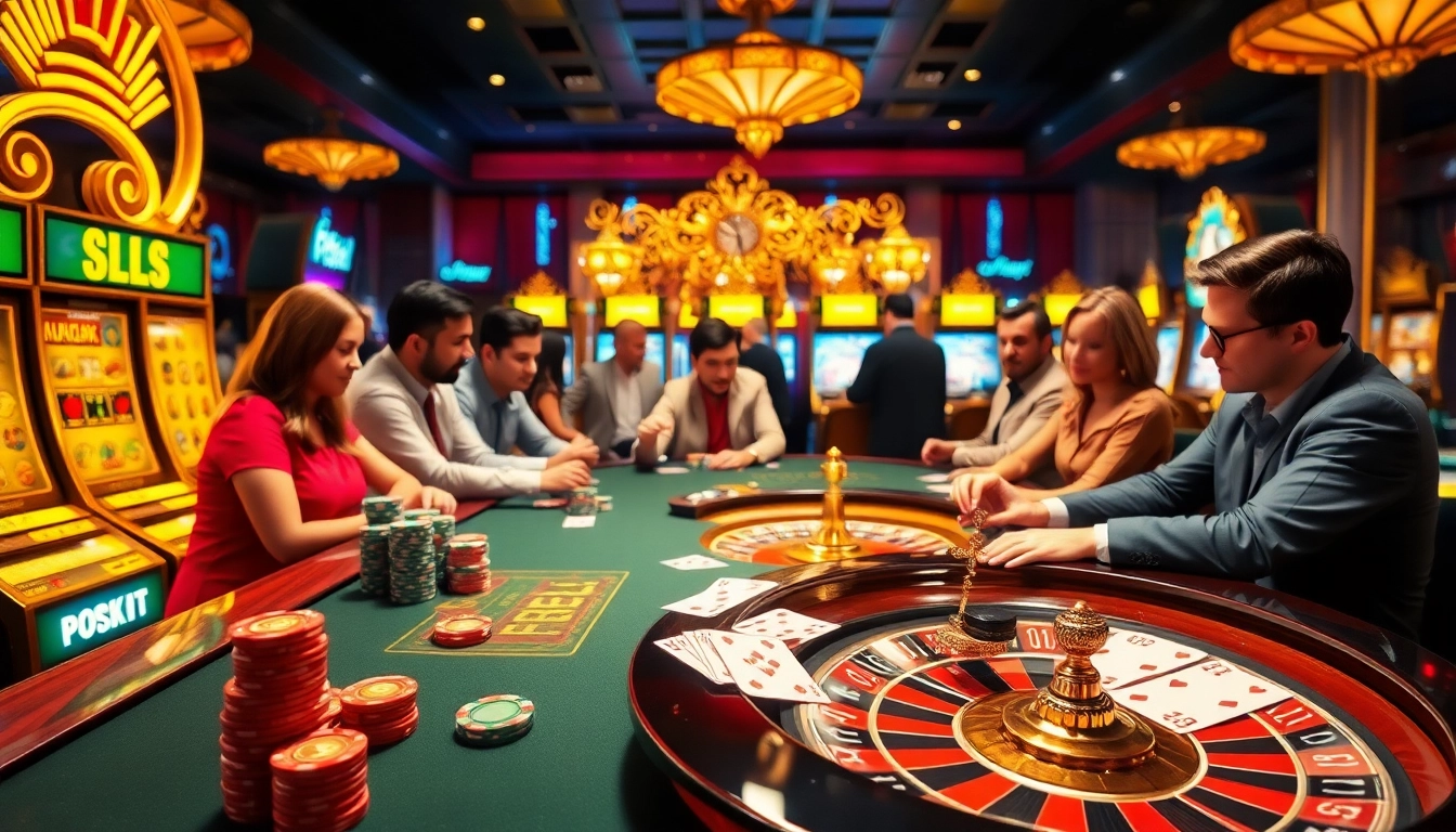 Players enjoying the thrilling atmosphere at 78winel.com, featuring poker and roulette games with vibrant visuals.