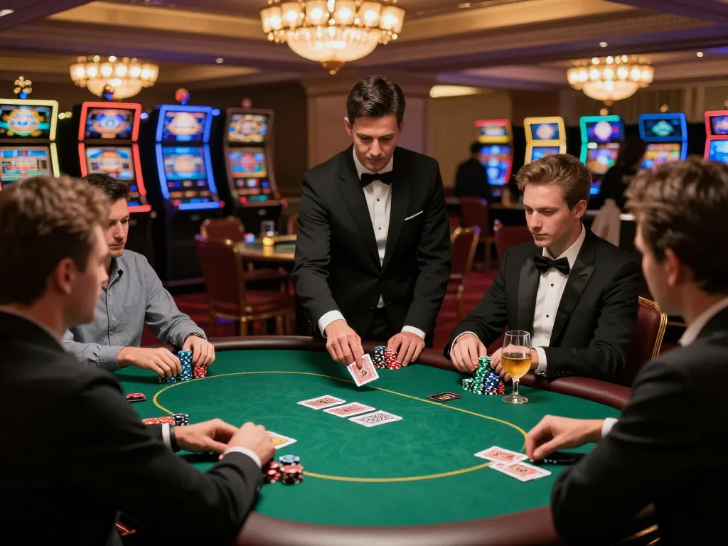 rr88 players engaging in intense poker strategy at an upscale casino table