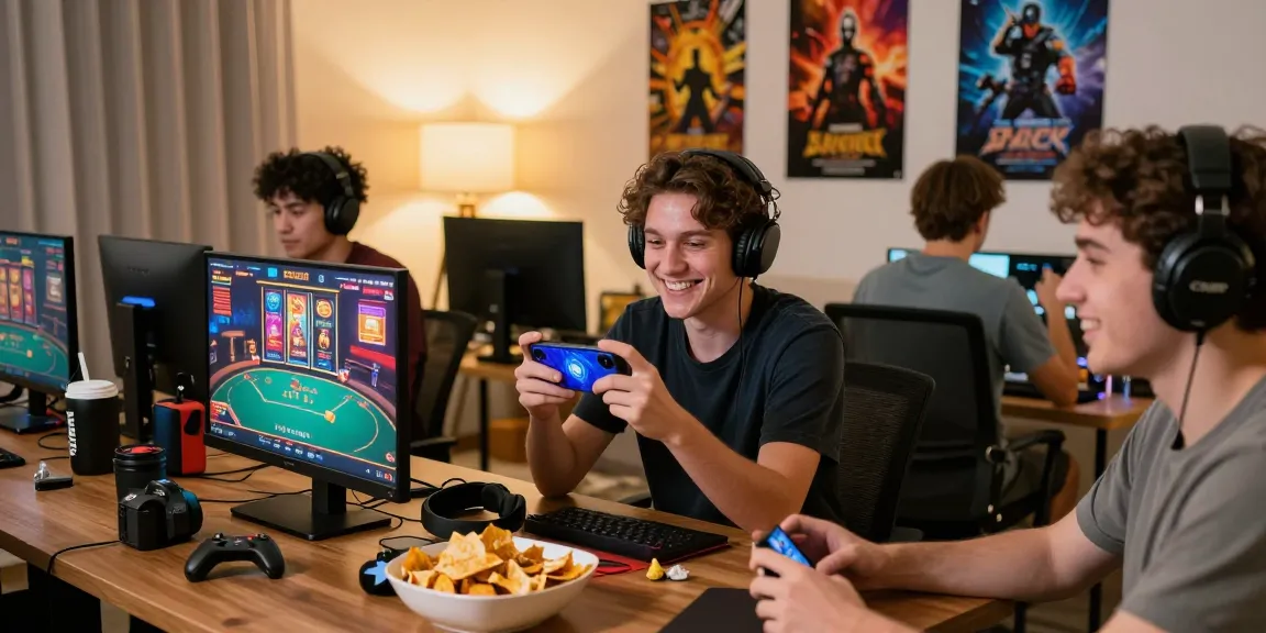 Engaged players enjoying online games like poker and slots at https://gamebaidoithuong.is/ in a vibrant living room setting.