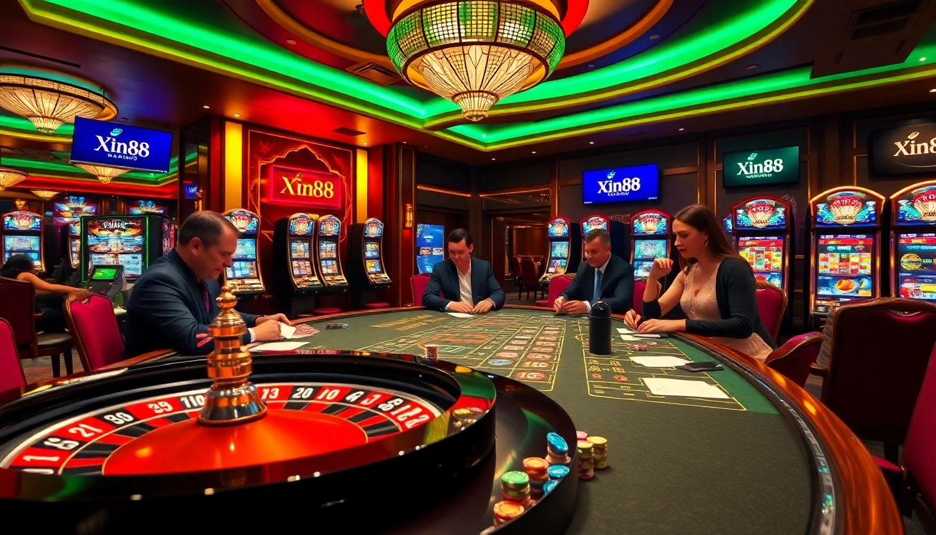 Experience the thrill of Xin88 at a vibrant casino table with intense gameplay.