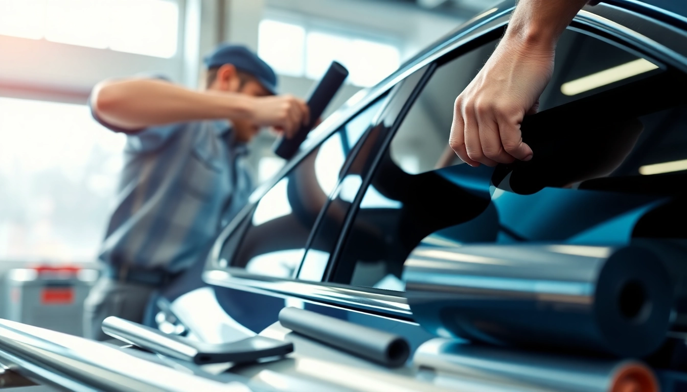 Get high-quality window tint near me expertly applied by a skilled technician at an auto shop.