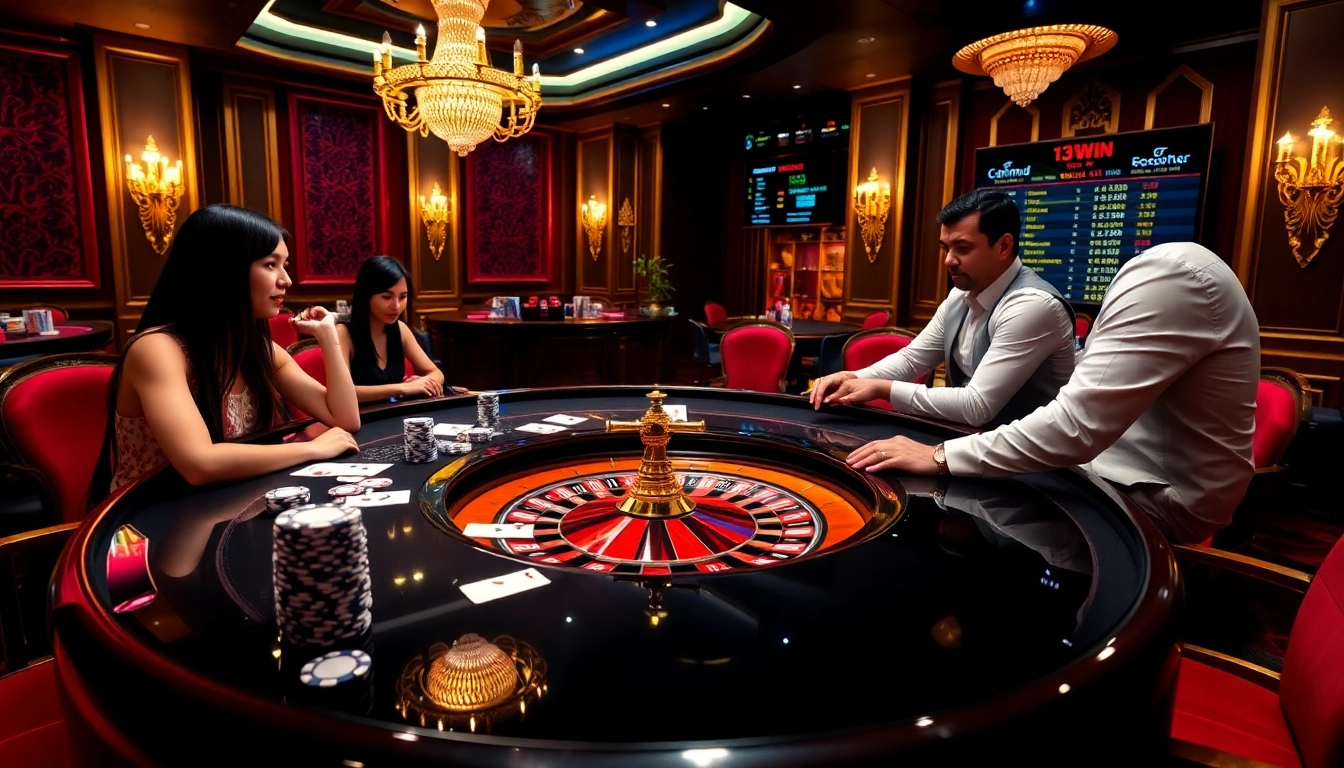 Experience the excitement of 13Win with vibrant casino games featuring poker chips and roulette.