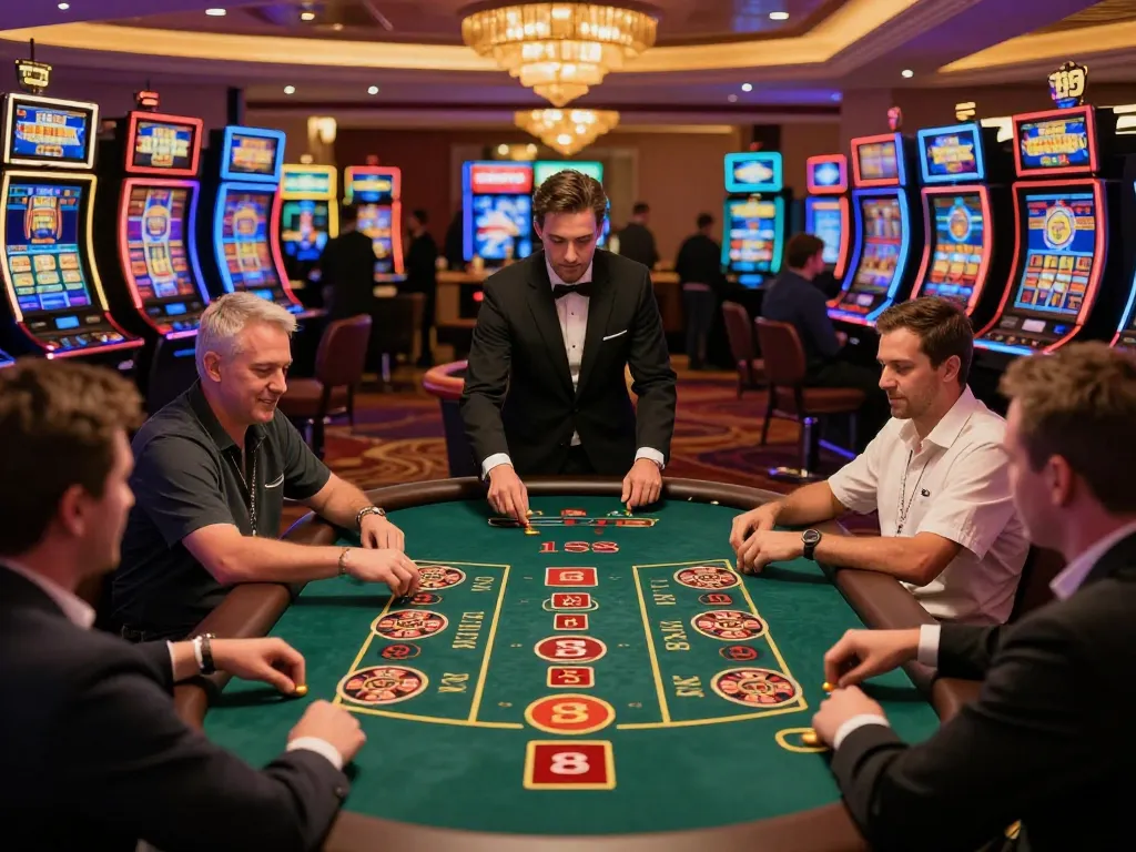 Players engaged in exciting n188 online casino gaming with vibrant atmosphere and strategic focus.