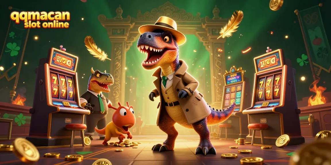 Mainkan qqmacan slot online dengan velociraptor dan stegosaurus di lingkungan kasino yang ramai.