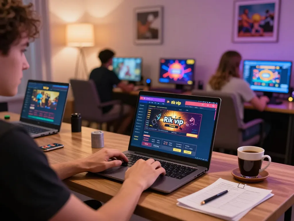 Engaging in rik vip online gaming on a laptop featuring strategic gameplay and cozy ambiance.