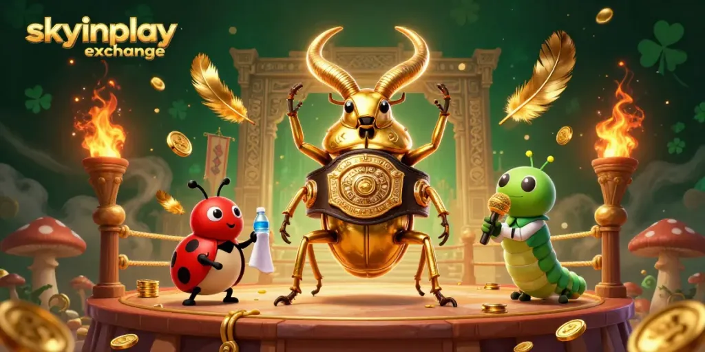 Experience thrilling action with skyinplay exchange as a giant stag beetle battles in a grand arena.