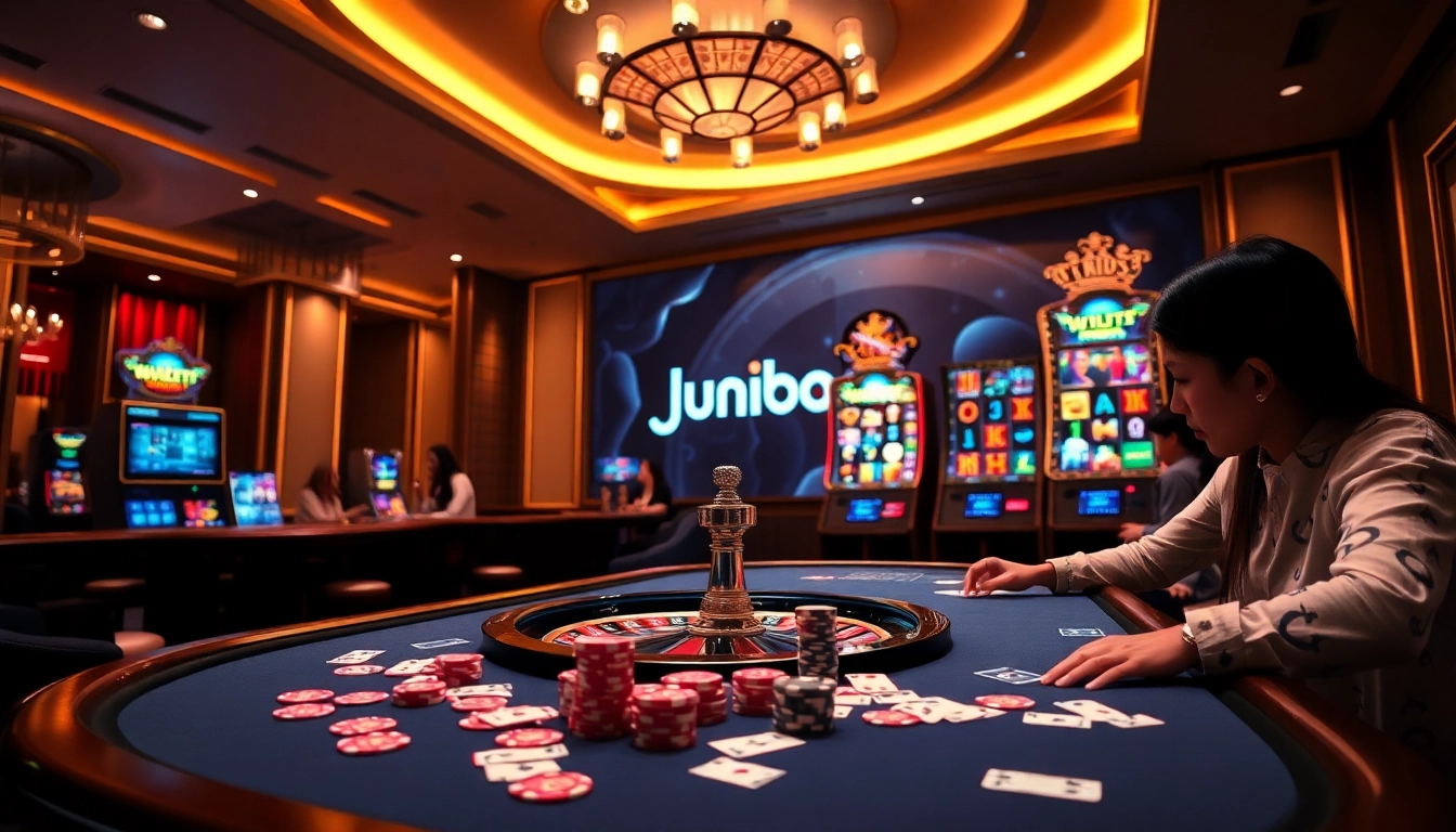 Experience top-notch gaming at jun88.com with vibrant tables, poker chips, and excitement.